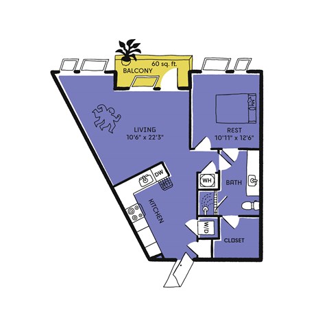 a floor plan of a 403 sq ft floor plan with a bedroom and a bathroom